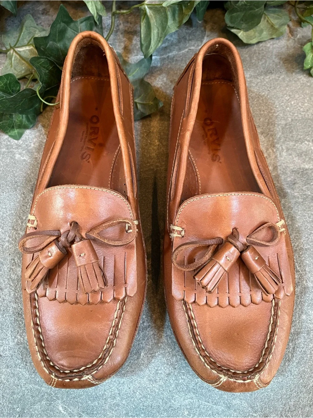 Orvis Kiltie Tassel Loafers Driving Shoes Brown Leather Brazil Men's Size 8M